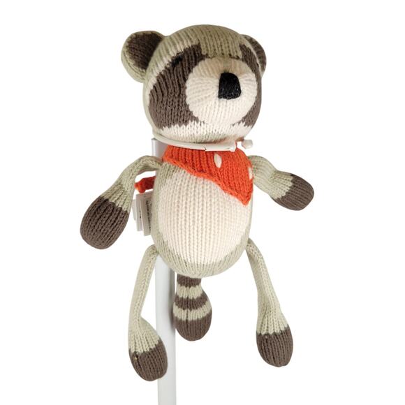 Pottery Barn Modern Baby Raccoon Knit Plush 8" Organic Cotton Stuffed Animal Toy - Picture 3 of 14
